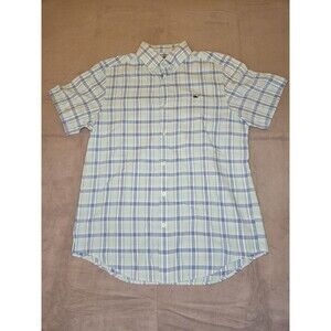 Vineyard Vines Whale Shirt Men's M Blue Plaid Short Sleeve Cotton Button Down‎